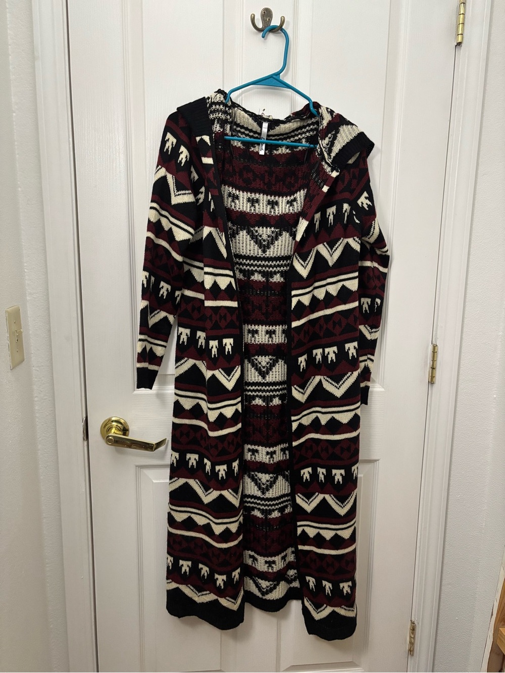 Petrol Women’s Small Long Hooded Cardigan Duster Southwestern Aztec